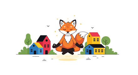 Naklejka premium Fox Meditating in Lotus Pose