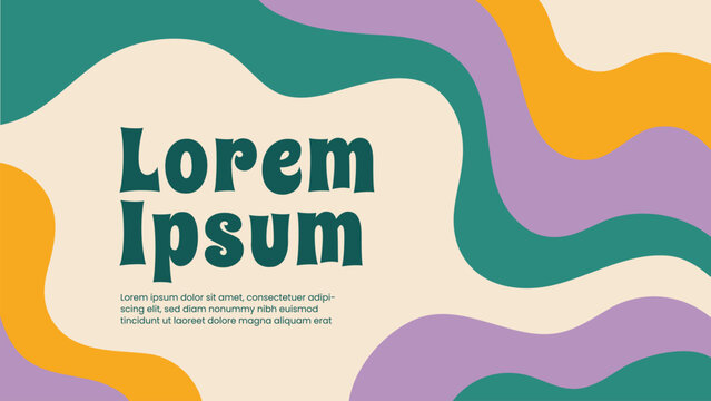 Retro groovy abstract background template with colorful wavy liquid fluid shapes in 70s vintage aesthetic. Ideal for banners, covers, social media, and presentation slides.