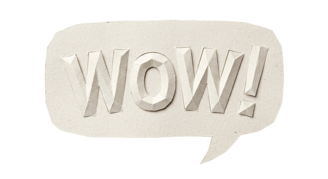 Paper cut out speech bubble with the word wow in 3d effect