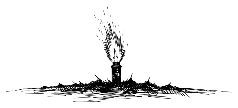 Dynamite stick explosion illustration blast detonation with smoke in ground sketch demolition construction black and white vector