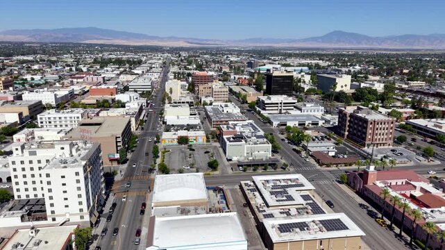 aerial orbit high above bakersfield california
