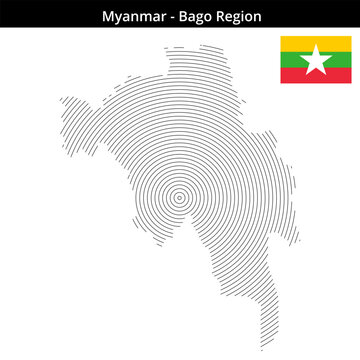 Map of Myanmar region Bago-Region in concentric small size outlines