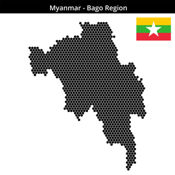 Map of Myanmar region Bago-Region in small hexagonal dots