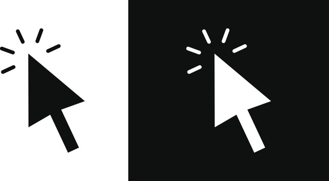 Black and white Mouse cursor click icon. Arrow pointer and digital selection symbol. Computer interface action sign.  website navigation concept