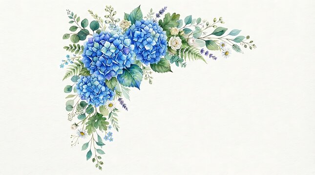Blue hydrangea floral arrangement border design element