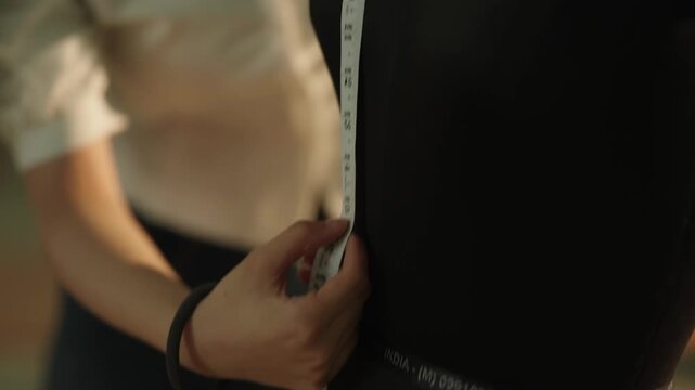 Two fashion students collaborating closely while assembling a garment together pinning fabric panels at shared work table