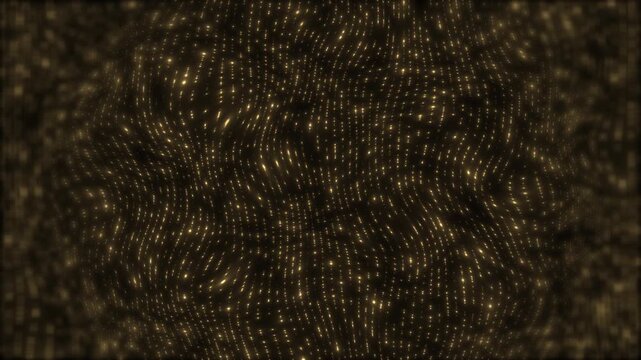 Golden wave dot texture visual with flowing luminous particles, dark premium depth, elegant abstract motion. Perfect for luxury promos, celebration videos, title screens, and digital overlays.