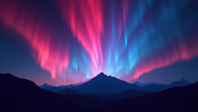 patriotic aurora ribbons over mountain silhouette