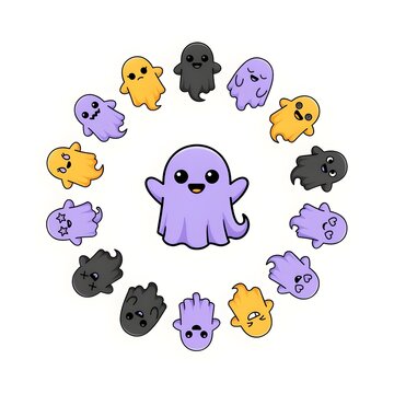 Cute Halloween Ghost Character Clipart Collection with Kawaii Cartoon Expressions