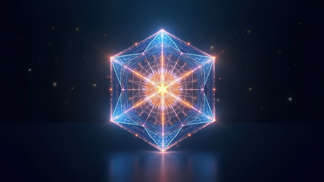 spinning metatron cube in gold and electric blue