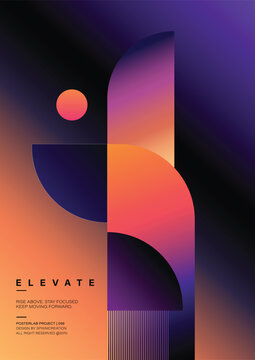 Elevate Abstract Poster Design with Gradient Geometric Shapes. Modern Motivational Wall Art in Orange and Purple. Bauhaus-style background for Print and Digital Cover