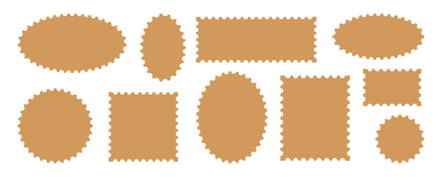 stamp frame postcard ticket postage edge for photo paper border. postal letter sticker template with oval round shape and sample layout. clean set kit mockup for cover clipart.