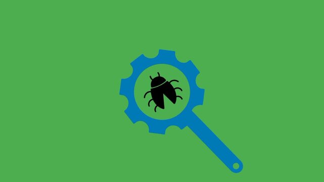 Bug fixing icon featuring bug symbol and gear. Visual representation of software debugging, maintenance, system configuration, and optimization.