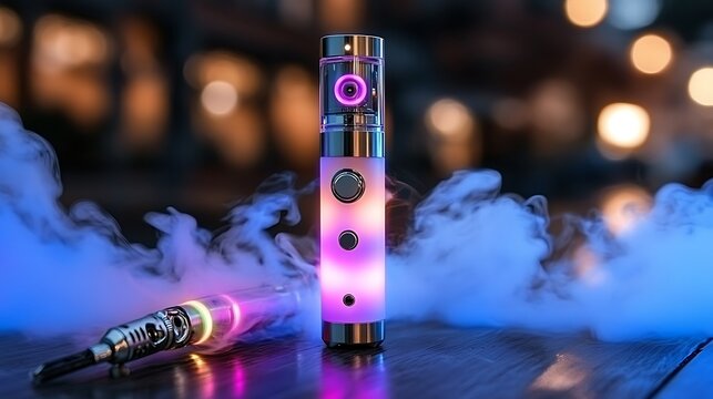 Vaporizer device with colorful vapor and bokeh lights