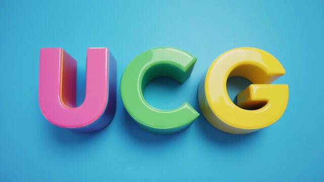 Alphabet letters UCG move in gentle wave pattern with subtle lighting changes on blue background