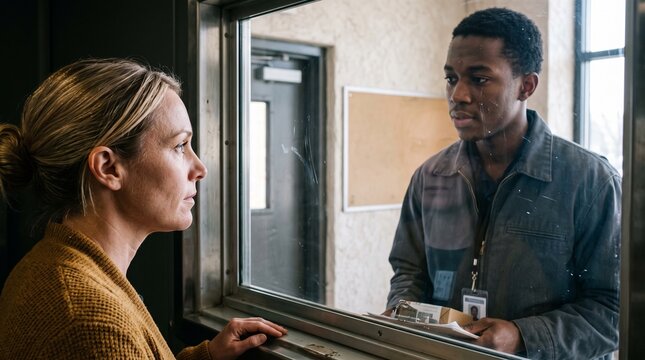Manager and courier make direct eye contact during identity check