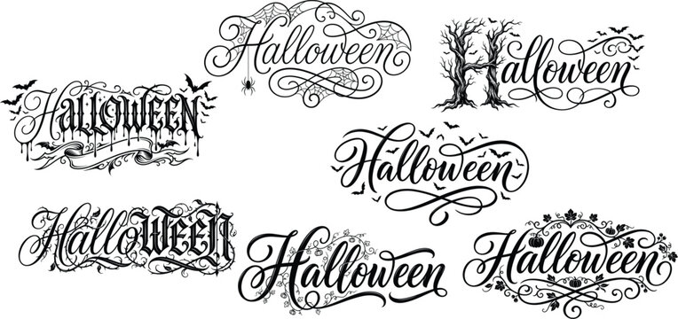 Spooky halloween typography collection hand lettered designs for invitations prints and festive halloween decorations