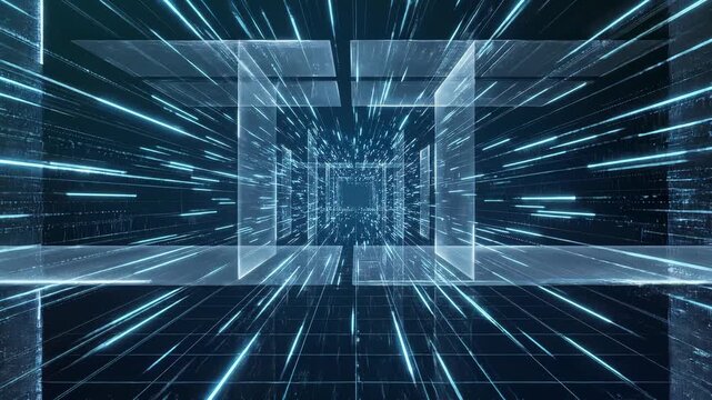 Futuristic Digital Tunnel Data Stream Nanotech Visualization.