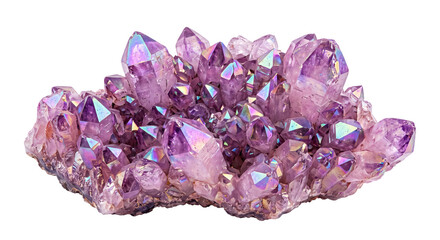 Fototapeta premium Iridescent amethyst geode cluster with sparkling purple and pink crystal formations