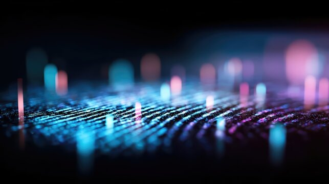 Vivid neon lines and glowing data points create an abstract digital landscape. This futuristic technology background radiates innovation and cyber aesthetics.