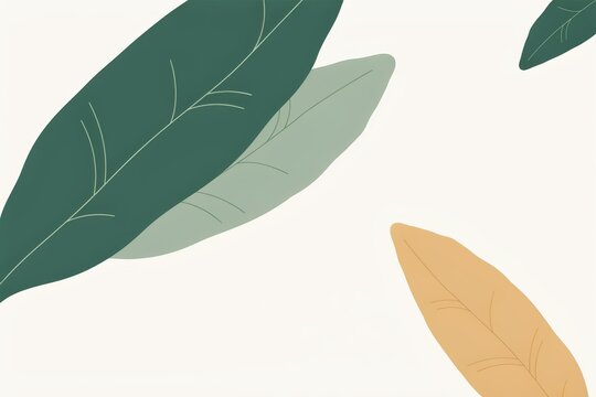 Minimalist botanical pattern featuring large overlapping tropical leaves in shades of dark green, sage, and muted yellow on a cream background
