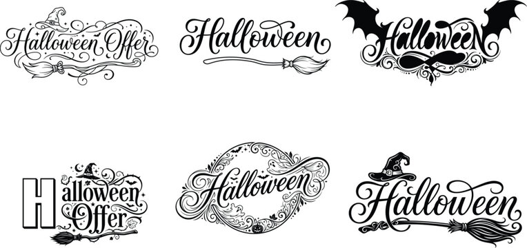 Spooky halloween typography collection elegant calligraphic designs for festive promotions invitations and seasonal decor