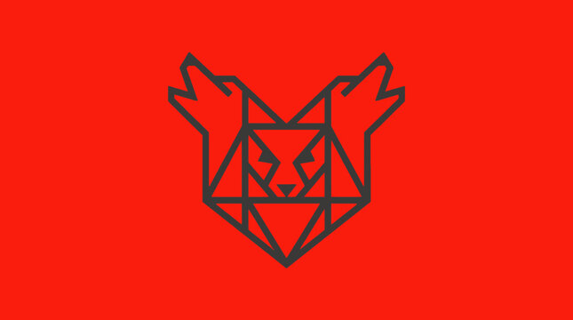 Red geometric wolf head mascot logo.