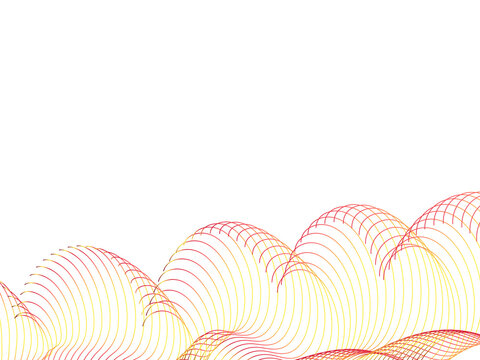 Abstract orange and yellow wavy line pattern on transparent  background. Minimalist vector illustration of tech waves or wireframe mesh. 