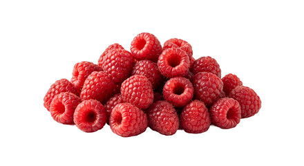 A pile of fresh, ripe raspberries on a clean white background © Sapphire