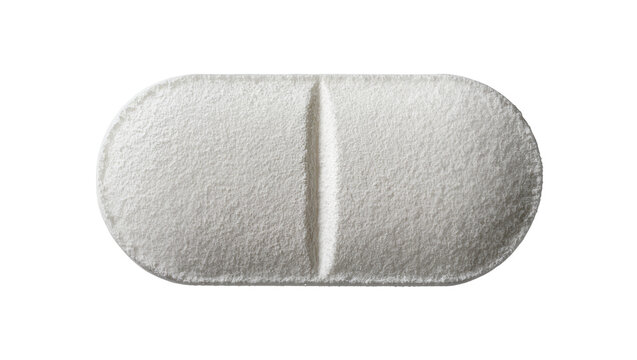 Isolated single white oval pharmaceutical drug pill with a score line, vitamin or supplement.
