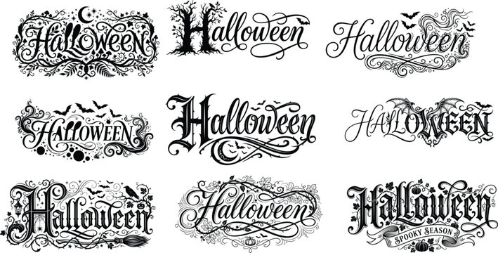 Spooky halloween typography collection vintage style lettering for festive designs parties and seasonal decorations
