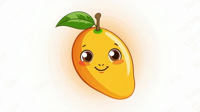 Animated Mango Character Expressing Emotions with Gentle Glow During Close-Up Isolated Shot