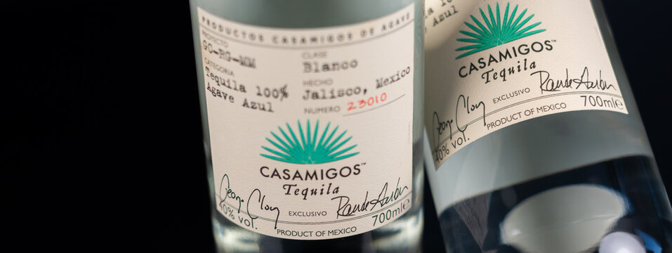 LONDON, UK - 29 MARCH 2025 A bottle of Casamigos Blanco Tequila, made from the Blue Weber agave, harvested from the fertile clay soil of Mexico