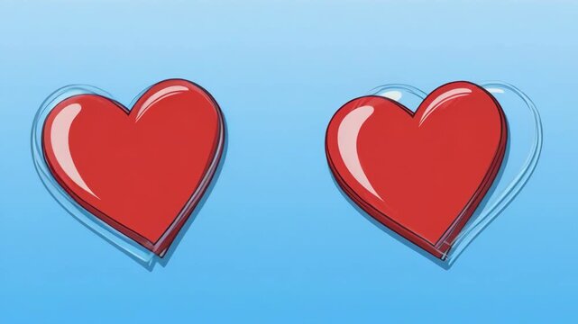 Animated red hearts sequence in soft blue gradient background with subtle shadows for romance and love concepts