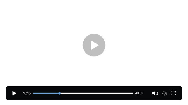 Video player interface mockup with multimedia playback control bar and streaming application UI elements vector design