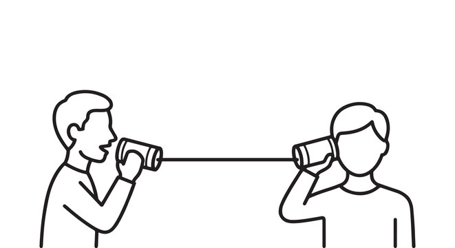 Two People Communicating With A Traditional Tin Can Telephone Setup Representing Connection And Information Exchange
