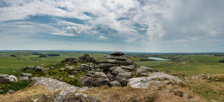 Lovely Summer day landscape image of Rough Tor on Bodmin Moor in English countryside