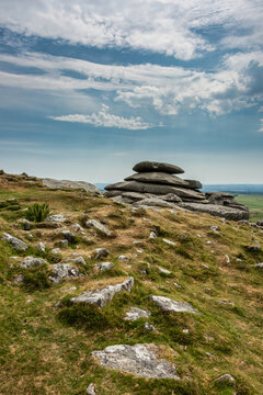 Lovely Summer day landscape image of Rough Tor on Bodmin Moor in English countryside