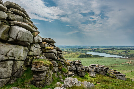 Lovely Summer day landscape image of Rough Tor on Bodmin Moor in English countryside