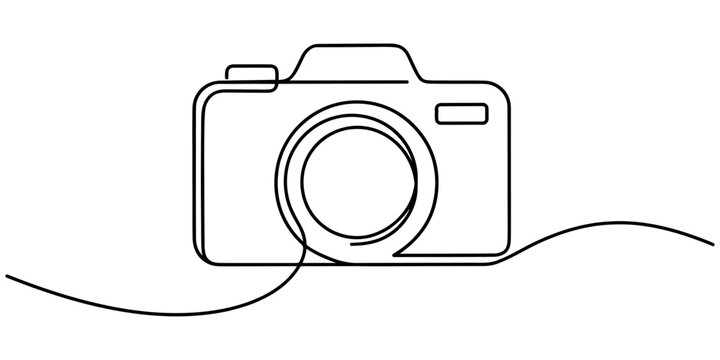 Continuous single line drawing of a photo camera Vector, illustration