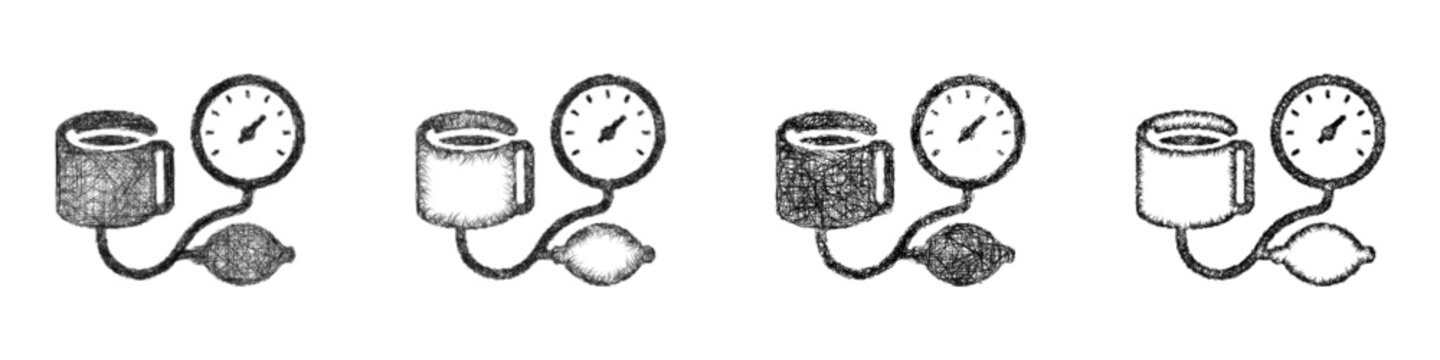 Monochrome sketch blood pressure icon design set