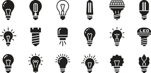 Naklejka premium Assorted light bulb icons in various styles and designs with innovation electricity creativity