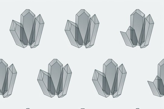 Repeating pattern of grey crystal clusters with sharp geometric facets arranged in a grid on a light grey background, minimalist