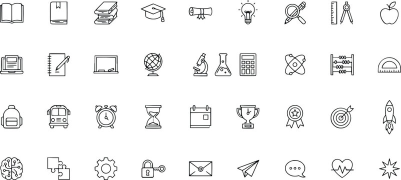Collection of educational and professional icons with transparent background designs