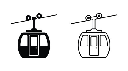 Cable Car Silhouette And Line Art Representation On White Background © Alamin