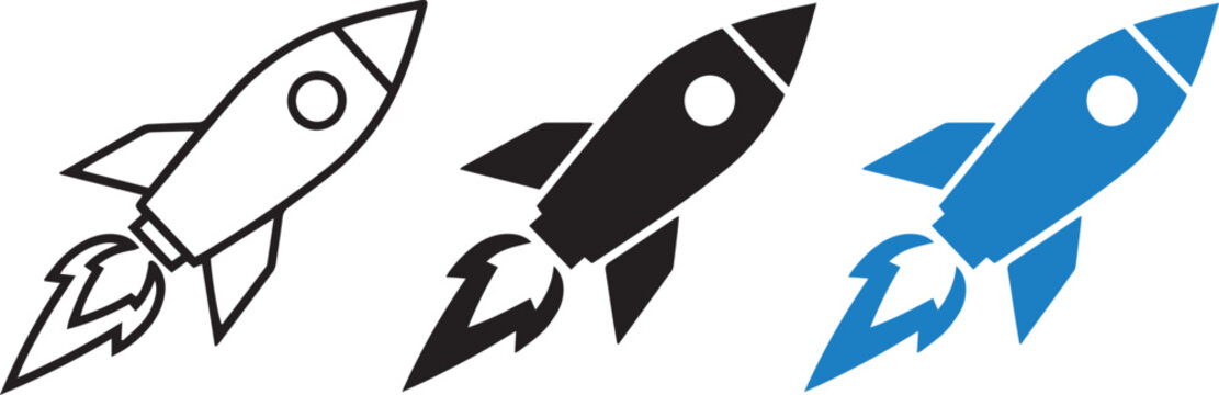 Rocket Launch Startup and Business Growth Icon Set .