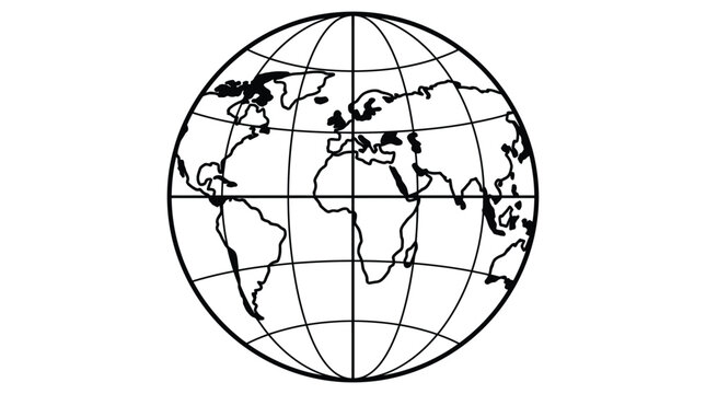 World globe depiction with continental outlines black and white silhouette