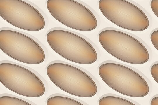Repeating pattern of smooth brown oval shapes set within a light cream grid structure creating a soft three dimensional visual effect