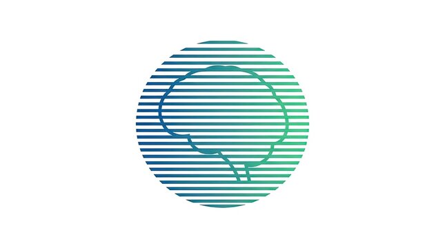 Abstract teal brain icon with horizontal lines