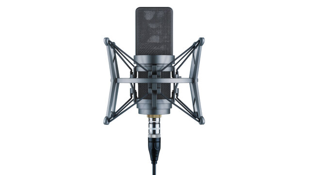 Isolated professional studio condenser microphone with shock mount for high-quality audio recording